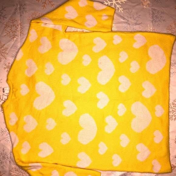 Anthropologie Maeve Oversized Open-Front Yellow Cardigan with White Hearts - Picture 2 of 4